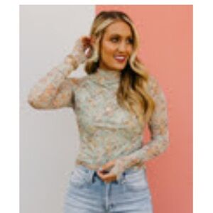 Promesa Pastel Floral Long Sleeve Top Size L NEW